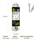 Badass 16 By 3 SJT Extension Cord 8 Foot Heavy Duty Workhorse with snap fit design and three outlets on display.