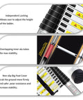 8.5 Ft Aluminum Telescoping Ladder With Traceless Tube Design, Spring Loaded Locking, showing features and non-slip foot cover