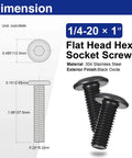 20 Pack Flat Head Socket Cap Screws Bolts 1 Inch Long 304 Stainless Steel Black Zinc Plated Finish with dimensions