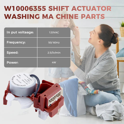 Top Load Washer Shift Actuator Straight Shot Replacement For WPW10006355 with specs, designed for reliability in laundry tasks.