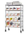 5 Tier Rolling Bin Storage Rack With 16 Organizer Bins, Heavy Duty Wire Shelving On Casters, Mobile Tool Organizer
