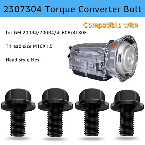 Beefed Up Torque Converter Bolt Kit For GM Transmissions Compatible With 4L60E 4L65E 4L70E 4L80E 700R4 200-4R 3L80 4T60E 4T65E M10 1.5x16 Flange Bolts Hardened For Chevy GM LS Vortec Auto Trans Parts, black hex flange bolts shown with GM transmission