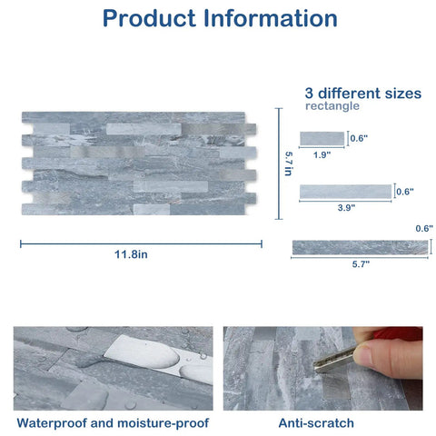 20 Sheets No Fuss Peel And Stick PVC Backsplash Tile Set For Kitchen Walls Durable with size and material details.