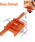 Universal Cabinet Door Mounting Jig For Easy Hinge Alignment And Drilling Template, showing measurements and installation.