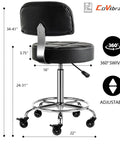 Lockable Boss Ergonomic Rolling Stool With Backrest And Foot Rest, Hydraulic Height Adjustable Seat For Doctors, Black, Side View
