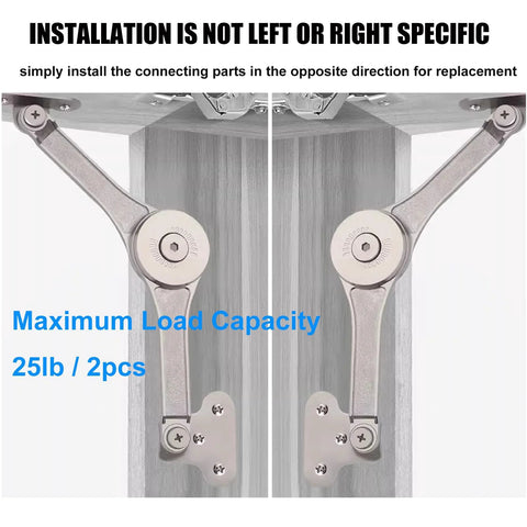 JinBoCheng 2pc heavy-duty lid stay hinges for cabinet doors; silver metal, 25 lb max.