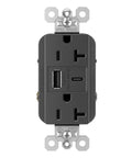 Heavy-Duty 20 Amp Tamper-Resistant Decorator Duplex Receptacle Outlet With Ultra Fast USB Charging Ports Up To 6.0A, black finish