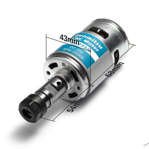 High Power CNC Spindle Motor 20000 RPM For 3018 Router 24V DC With 5mm ER11 Collet Set Noise Suppression PCB dimensions shown