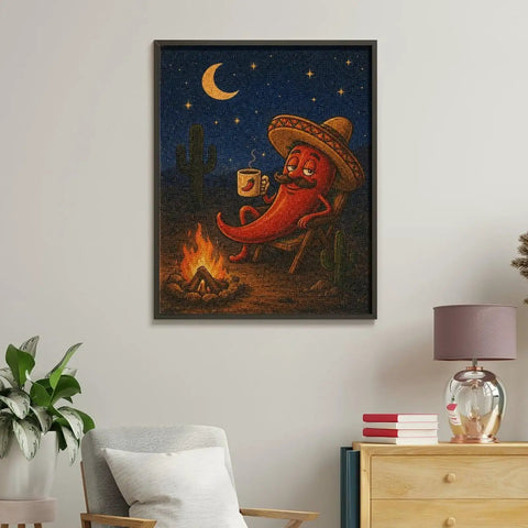 Desert Camp Pepper Paint By Numbers Kit For Adults Beginner Friendly artwork hanging on living room wall.