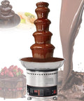 Heavy Duty 5 Tier Electric Chocolate Fountain With 304 Stainless Steel Base, Boasts Fast Heat Settings, ideal for dessert displays.