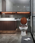 Elongated Wood Toilet Seat With Quiet Close For No Sweat Easy Clean Look Quick Release Hinges For Fast Cleaning Fits All American Toilet Brands Dark Walnut Finish Comfortable And Durable in modern bathroom