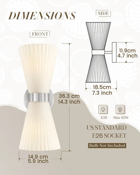 Dimensions of HWH Wall Sconces Set of 2, Indoor Up Down Wall Light, 5HZG97B-2W-2PK BN, shown from front and side views.