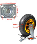 Heavy Duty 8 Inch Swivel Casters Set Of 4 With Two Brakes Beefed Up Industrial Rubber Wheels, metal mounting plate and size dimensions