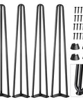 24 Inch Hairpin Table Legs Set of 4 for DIY Furniture Makeovers Tough as Nails Metal Legs shown with screws and floor protectors