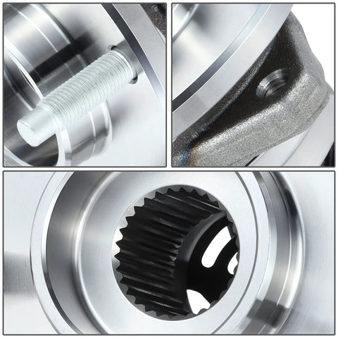 Front Wheel Bearing Hub Assembly With ABS Sensor Plug For Chevy Cobalt HHR Malibu Pontiac G6 Saturn Aura 2004 To 2012 Driver Or Passenger Side Bare Steel Replacement Ready To Bolt In close-up details.