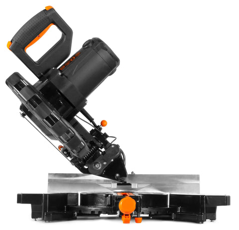 Side view of 15 Amp 10 Inch Sliding Compound Miter Saw With Laser For Seriously Precise Cuts Crosscut Boards Up To 13.4 Inches Wide
