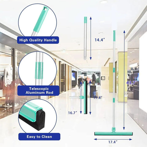 Light Duty Floor Squeegee With 43 Inch Adjustable Aluminum Handle for no sweat cleanups on wet floors in home garage courtyard