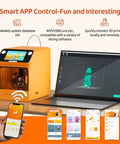 Kid Safe Mini 3D Printer With Enclosed Design, One Click Printing, WiFi And App Control displayed with tablet and smartphone interfaces