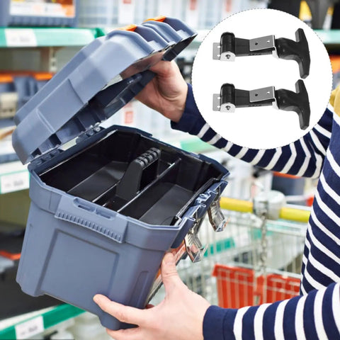 Person holding toolbox featuring Stainless Steel Rubber Hood Catch 2 Pack With Flexible T Handle Hasp Latches And Brackets