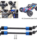 Beefy Hardened Steel Driveshaft Axles CVD Upgrade Kit for RC Cars with detailed views and colorful model car
