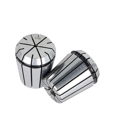 Get Serious About Precision With This Sweet 8 Piece ER32 Spring Collet Set Ranging From One Eighth Inch All The Way Up To Three Quarters For Your CNC Milling Lathes And Engraving Projects That Need Killer Grip And Zero Vibes; close-up of 1/8 inch ER32 collet, high precision steel, ideal for CNC machining.
