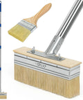 Heavy Hitter Deck Stain Brush Set With Super Long 59 Inch Pole Handle For Quick Wood Fence And Wall Coverage Comes With Detail Brush For Railing Crevices Save Your Back Today. Image showing 7 inch main brush and 3 inch detail brush.