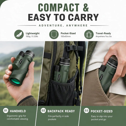 Rad Gift For Him Outdoor Monocular 10x42 For Hiking And Travel With Bright Clear Views Compact One Hand Use Ideal For Dad Husband Teen And Any Guy Into Weekend Adventures, compact and pocket-sized