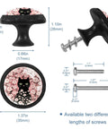 4 Pack Killer Look Pink Daisy And Kitty Crystal Glass Cabinet Knobs 1.37in accented with kitten design and screws included.