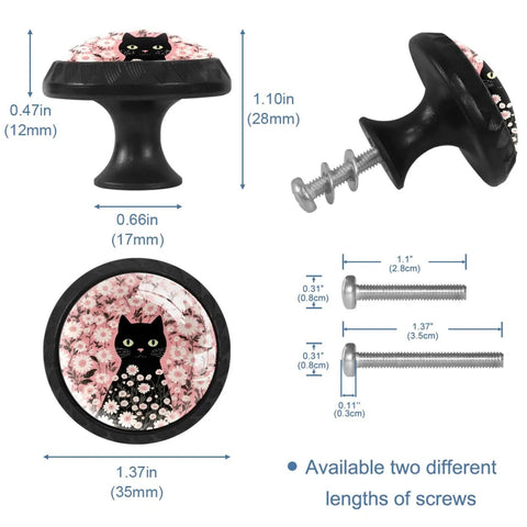 4 Pack Killer Look Pink Daisy And Kitty Crystal Glass Cabinet Knobs 1.37in accented with kitten design and screws included.