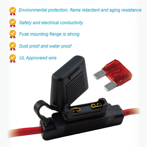 Two Pack Black 8 AWG Inline Fuse Holder With Waterproof Maxi Fuse Block And Premium UL Wire Lugs Copper Stud Rings for heavy duty trucks