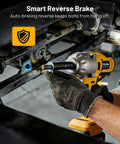 Half Inch Cordless Impact Wrench With Brushless Motor 1032 Foot Pounds Beefy Torque 1400 Newton Meters Electric Impact Driver Kit in use on machinery