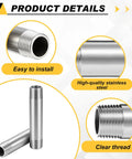 Four Inch Long 304 Stainless Steel Pipe Nipples Half Inch NPT To Half Inch NPT Male Threaded Four Pack Heavy Duty Fittings
