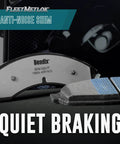 Bendix front brake pad with anti-noise shim, close-up view