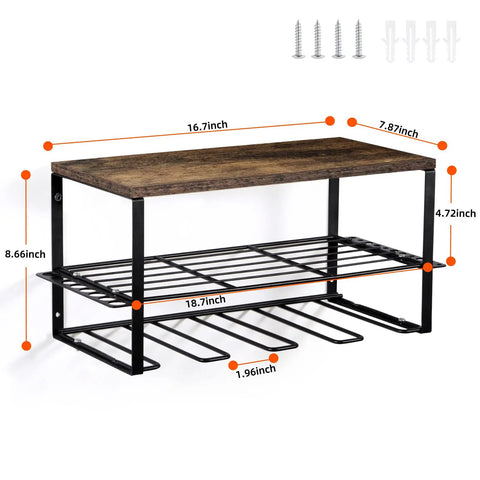 2 Pack Power Tool Organizer Wall Mount Kit with dimensions, wood top, steel frame, for garage storage, drill holder rack.