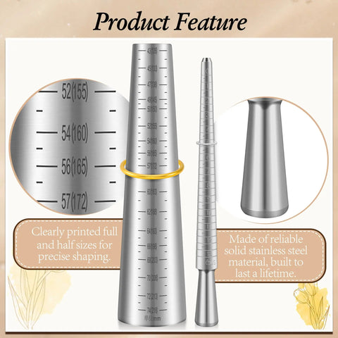 Complete Jewelry Sizer Kit With Ring Mandrel And Bracelet Mandrel Rubber Hammer And Stainless Steel Sizers for precise measuring