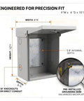 Heavy Duty Metal Outdoor Electrical Box Featuring Rock Solid Construction And Hella Secure Resettable Combo Lock For Effortless IP66 Waterproof Wiring Protection, dimensions shown.