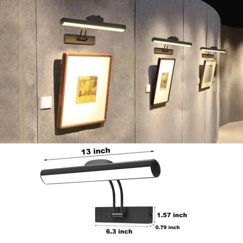 Dimmable Wireless Rechargeable Picture Light With Remote And Timer, 13 inch frame light illuminating art on wall display