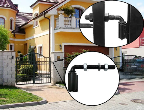 Heavy Duty Gate Hinge Set For Welding On Large Iron Or Steel Gates With Adjustable Five Eighth Inch J Bolt Pivot, Ball Bearing, Rust Resistant Black Powder Coat, Easy Install, Sold As Pair on black iron driveway gate