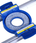 Router Sled Kit For Woodworking Aluminum Alloy Planer Jig With blue plastic guide on metal rail for precise planing.