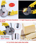 Hydraulic Hand Crimper For Stainless Steel Cable Railing Fittings One Eighth Inch Cable Swaging Tool With 45KN Crimp Force shown cutting steel cable and butter, illustrating strength and precision.