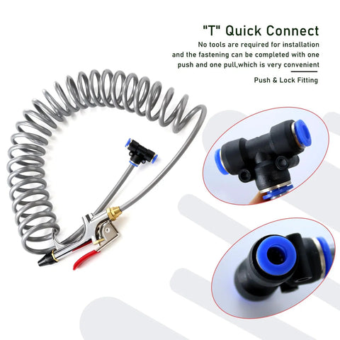 Pro Shop Grade Heavy Duty Air Blow Gun Kit Built Tough With Quarter Inch NPT Lever and swappable nozzles for quick connect installation.