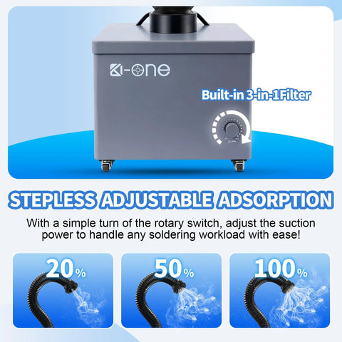 Powerful Solder Fume Extractor With 240 Cubic Meters Per Hour Suction And 120W Brushless Motor stepless adjustment feature
