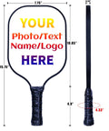 Custom Graphite Pickleball Paddle Set With Comfort Grip, 2 Paddles, 4 Balls And Portable Carry Bag, White, Personalize With Your Text, Names Or Logos Included, shown with dimensions and personalization area