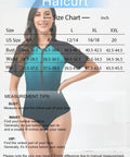 Women One Piece Rash Guard With Built In Bra Front Zip For Easy On Off No Fuss Convenience Short Sleeve Surfing Athletic Swimsuit UPF50 Full Lined Support Ombre Turquoise Black Size Large with size chart