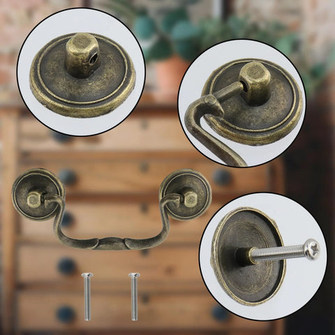 Set Of 6 Antique Bail Handle Drop Pulls With Screws In Vintage Bronze, Drawer Pulls And Cabinet Handles, 3.3 Inch Hole Centers