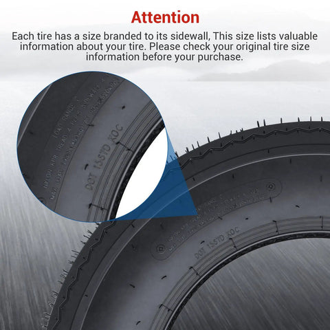 Close-up of sidewall branding on Heavy Duty Trailer Tires For Utility Boat Camper And Hauler Trailers, Sizes 20.5x8.0-10 And 4.80-12.