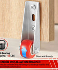 Pro Build 0.9 Inch Red Rubber Caster Wheels 2 Pack Swivel Furniture Casters with rust resistant galvanized bracket mounted on wood.