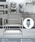 Beefed-Up Adjustable Bullet Feet For 1-5/8 Inch Tubing Heavy-Duty Leg Levelers in a commercial kitchen setting.