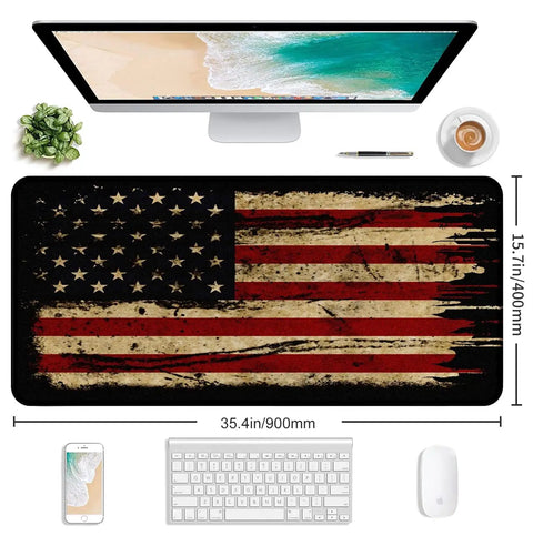 Large Extended Gaming Mouse Pad With Stitched Edges And Non Slip Waterproof Rubber Base For Office Computer Keyboard Laptop And Home Desk 35.4 X 15.7 X 0.12 Inch In Bold American Antique Flag Design