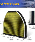 Mercedes-Benz Activated Carbon Cabin Air Filter For 2008 To 2020 Models OE CUK29005 with size dimensions label